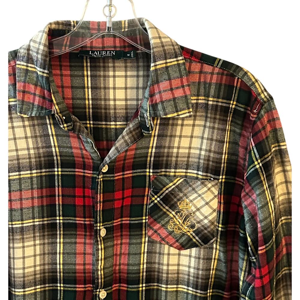 Ralph Lauren Plaid Flannel Nightshirt Womens Medium Green Red Tartan Sleep Shirt - Picture 3 of 8